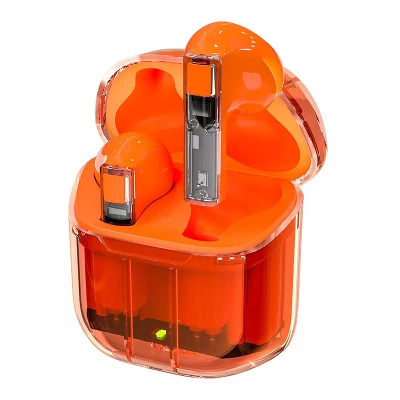 Printme™ New Launch, Earbuds TWS, Gaming Transparent Earbuds, ENC Noise Reduction 200 MAH Battery, 49 ms Latency Gaming Mode, IPX5 Water Resistance [Orange] 1