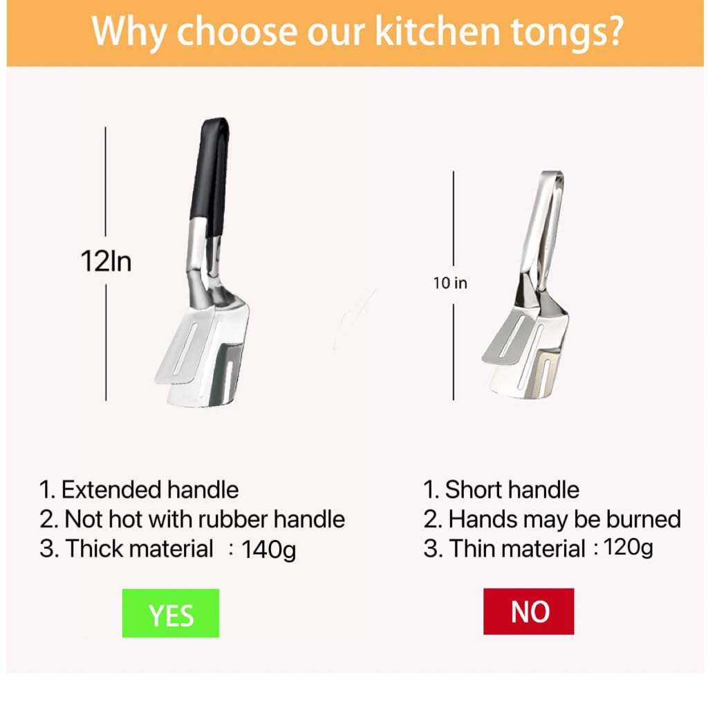 Jrsoul He Kitchen Cooking Tongs,Big Size Spatula Tong 12 Inch Multifunctional Stainless Steel Barbecue Clamp Food Flip Shovel Clip for Steak Fish Bread Hamburger BBQ Frying Pancake Pies Pizza 3