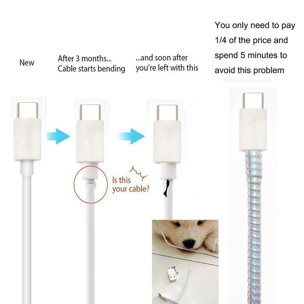 Cable Protector Animal Proof Wire Repair, Cord Protector for Pets Headphone Saver Spiral Cable Wrap Strain Relief, Cord Sleeve for Phone Cable USB Date Cable, 60 inches, 2 pcs, Silver-Pink-Blue 6