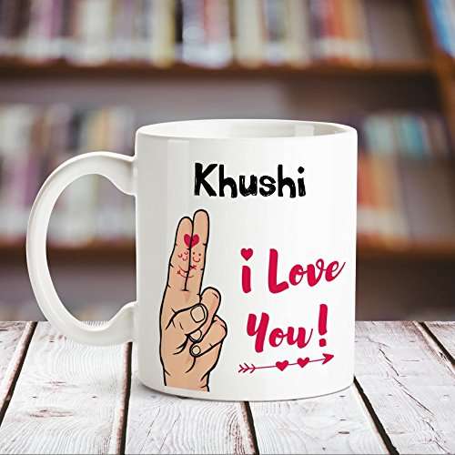Huppme I Love You Khushi Printed Personalized Coffee Mug, 350 ml, White 2