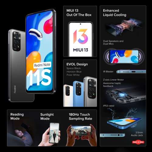 Redmi Note 11S (Space Black, 6GB RAM, 64GB Storage)|108MP AI Quad Camera | 90 Hz FHD+ AMOLED Display | 33W Charger Included 3