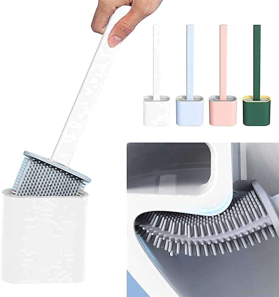 Silicone Toilet Brush with Stand – Pack of 1 | Flexible Non-Scratch Bathroom Cleaning Brush & Holder | Quick-Dry Hygienic Toilet Cleaner for Western Toilets, Durable Soft Bristle Brush Set 4