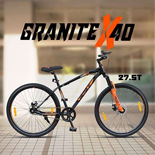 VECTOR 91 Men'S Granite-X40 27.5T Single Speed Steel Frame - 17 In, Mountain Bike/Bicycle (Black & Orange, Ideal For: 12+ Years, Brake: Disc), Rear 2