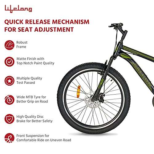 Lifelong LLBC2602 Falcon 26T with Disc Brake and Suspension Freeride Cycle (Black) I Ideal for: Unisex Adults (Above 12 Years) I Frame Size: 18" | Ideal Height : 5 ft 4 inch| 85% Assembled 3