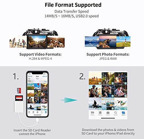 SD Card Reader for iPhone iPad, Apple MFi Certified iPhone SD/Micro SD Card Reader Adapter Cable with Dual Slots for SLR Cameras, Trail Game Camera Viewer, Memory Card Reader for iPhone, Plug and Play 5