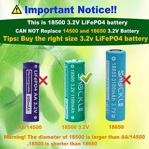 funkawa 18500 3.2V Solar Batteries, shockli 18500 3.2 Volt 1100mAh LiFePO4 Lithium Phosphate Rechargeable Solar Battery for Outdoor Solar Lights (4-Pack) 4