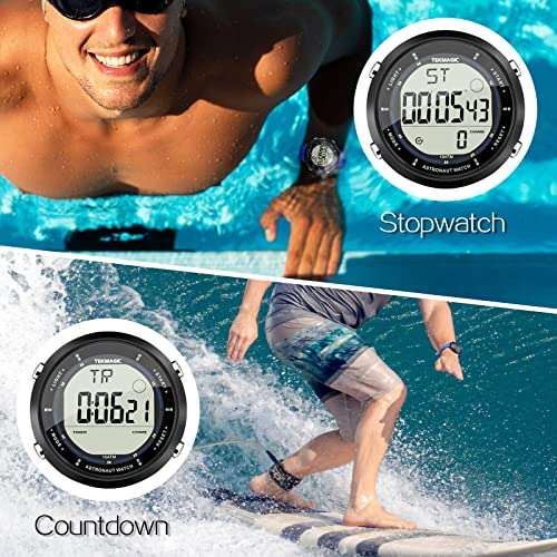10 ATM 100m Waterproof Digital Sports Watch for Swimming and Diving, with Functions of Chronograph, Stopwatch, Timer, Countdown, Calendar, Dual Time Zone, Alarm Clock, 12 or 24 Hour Format Switchable 3