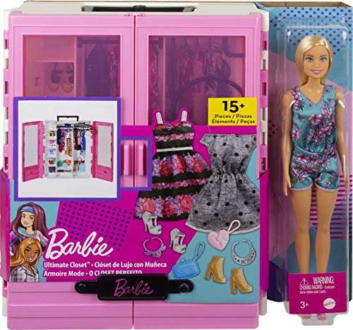 Barbie Fashionistas Doll & Ultimate Closet Playset with Clothes & 12 Accessories, Blonde Fashion Doll & Pink Closet Toy with Storage, Fold-Out Rack & Carrying Handle 6