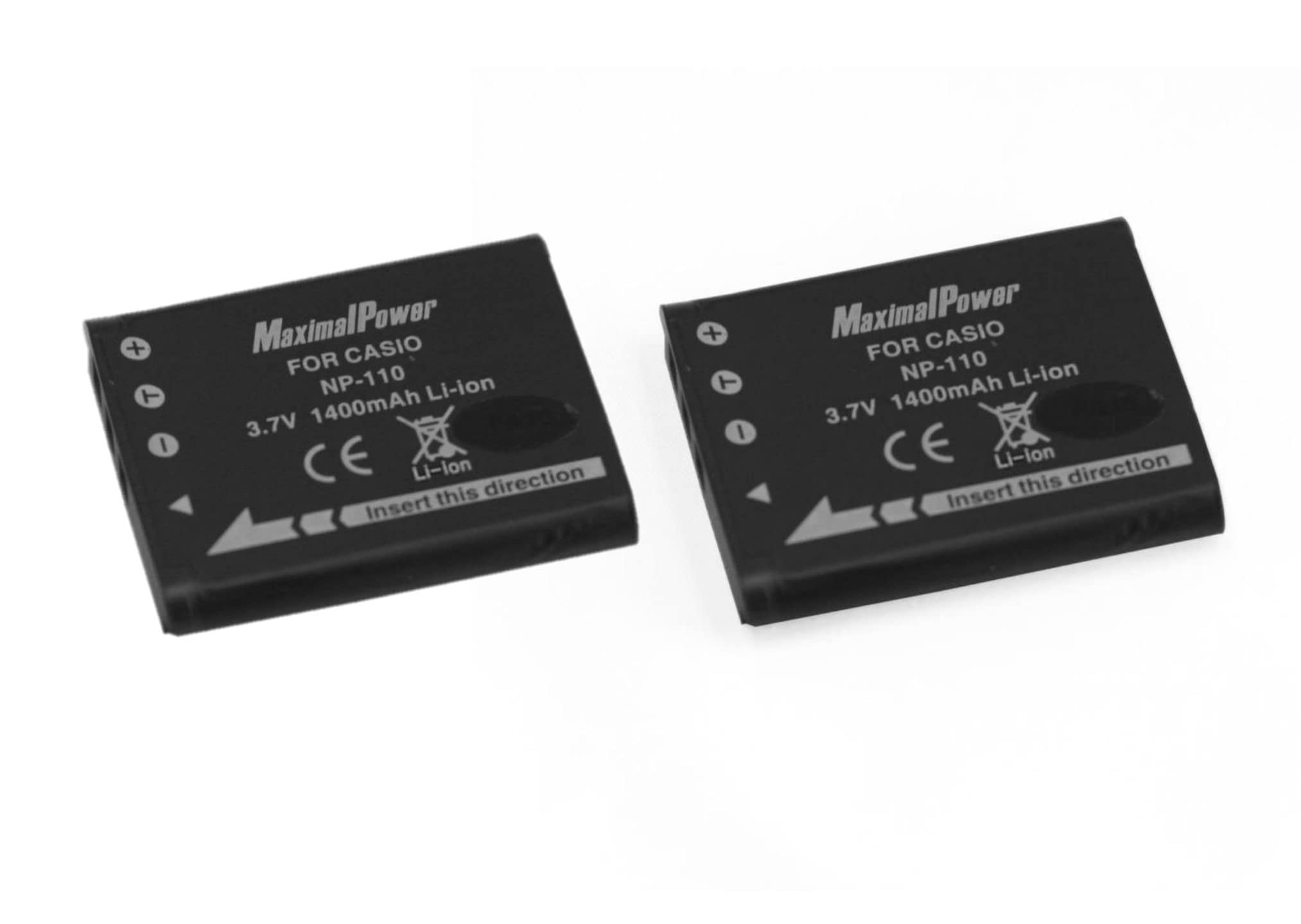 MaximalPower Replacement Camera Battery for Casio NP-110 and Casio Exilim EX-FC200S, EX-ZR15, EX-ZR20, EX-Z2000, EX-Z3000, EX-ZR10, Black, 2 Pack 2