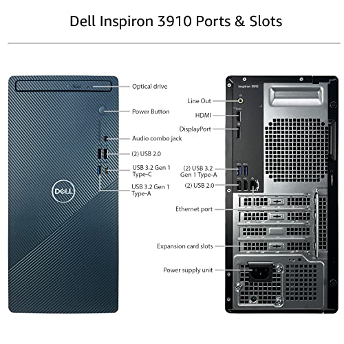 Dell Inspiron 3910 Desktop Computer - 12th Gen Intel Core i7-12700 8-Core up to 4.90 GHz Processor, 64GB RAM, 8TB SSD + 4TB HDD, Intel UHD Graphics 730, DVD Burner, Windows 11 Home, Mist Blue 6