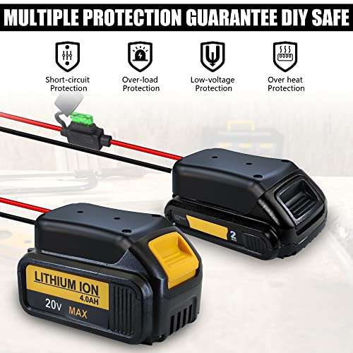 Battery Adapter for Dewalt Battery, Power Wheel Adapter for Dewalt 20v Battery,Power Wheels Battery Conversion Kit with Fuse and 14 Gauge Wire Connector for Ride On Truck, Robotics, Rc Toys 6