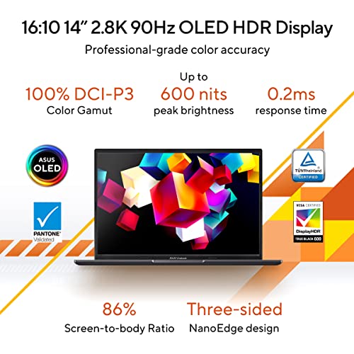 ASUS Vivobook 14 OLED (2023), AMD Ryzen 5 7530U, 14" (35.56 cm) 2.8K OLED 90Hz, Thin & Light Laptop (16GB/512GB SSD/Windows 11/Office 2021/Alexa/Backlit KB/FP Sensor/Black/1.60 kg), M1405YA-KM541WS 4