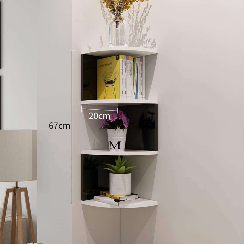 WooDinto Floating Corner Shelf, Wall-Mounted Wall Shelf for Bedroo Floating Corner Shelves (Black White) 3