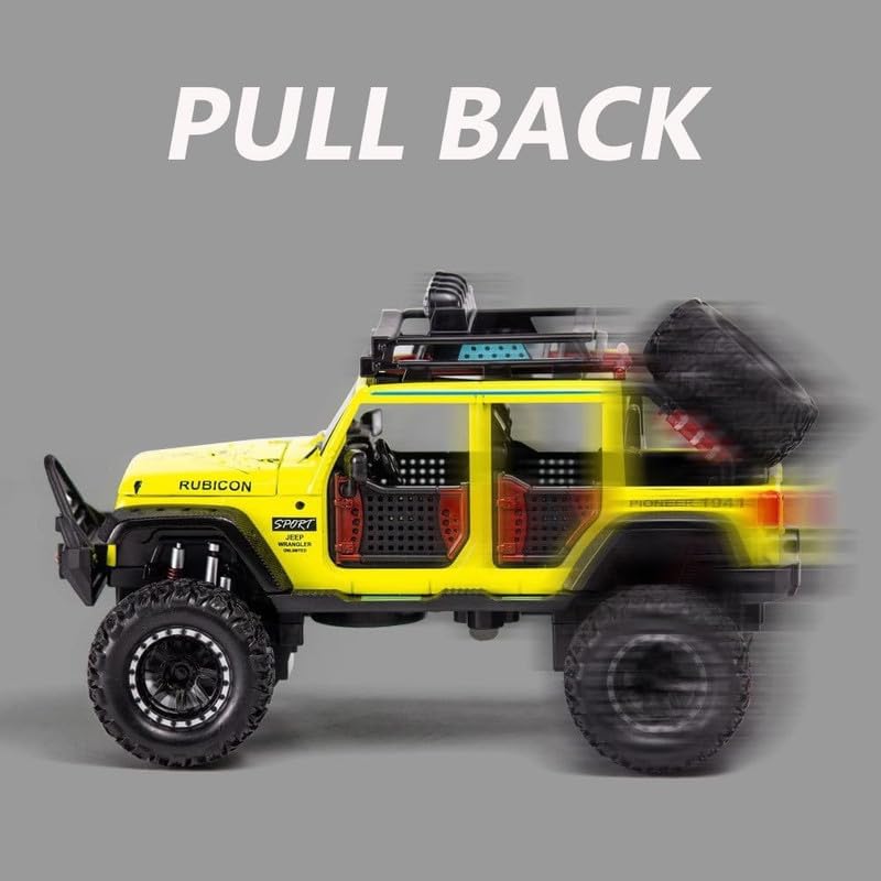 RJKD New 1:24 Jeep Wrangler Rubicon Alloy Die-Cast Metal Car Pull-Back Action with Openable Doors Realistic Sound and Light Effects Car for Kids - Multi 5