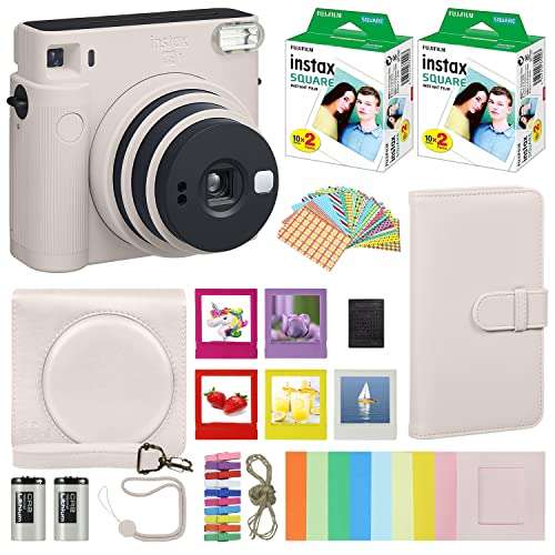Fujifilm Instax Square SQ1 Instant Camera Chalk White with Carrying Case + Fuji Instax Film Value Pack (40 Sheets) Accessories Bundle, Photo Album, Assorted Frames + More 1
