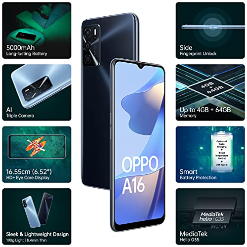 OPPO A16 (Crystal Black, 4GB RAM, 64GB Storage) with No Cost EMI/Additional Exchange Offers 2