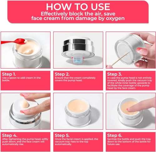 BRONZ 1.7 Oz Airless Pump Jar, Refillable Moisturizer Container Vacuum Bottle with Lid, Travel Size Leak Proof Empty Container with Moisturizer Pump Dispenser for Makeup Lotion 5