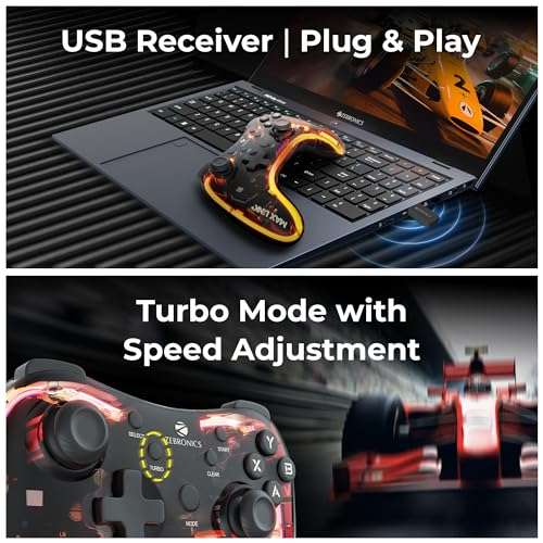 ZEBRONICS MAX LINK + Wireless Gamepad, Dual motors Haptic feedback, Built-in rechargeable battery, RGB light, Plug & play, Supports (Windows | Android | PS3 | PS4 | XBOX 360) 6