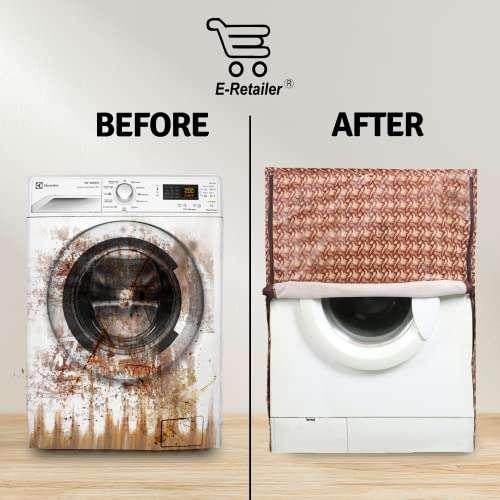 E-Retailer® Waterproof PVC Front Load Washing Machine Cover With Zip Enclosure Suitable For 5kg to 8kg (Color-Stripes Brown, Size-23x23x35) 4