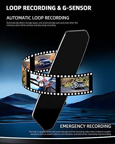 7" Dual Mirror Dash Cam Front and Rear FHD 1080P Car Camera Touchscreen Rear View Mirror Camera Waterproof Backup Camera with Parking Assistance Motion Detection 4