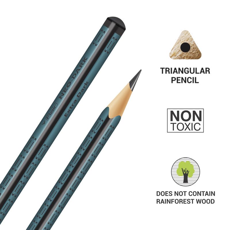 FLAIR Creative Series Neo-Dark 2B Extra Dark Graphite Triangular Pencil | Sharpener & Eraser Included in the Box | Pack Of 20 Pencils 5