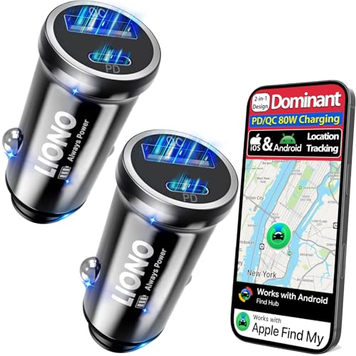 USB C Car Charger 80W Fast Charging with GPS Tracker, Dual Port Cigarette Lighter Adapter Car Phone Charger, 40W PD & QC for iPhone 17–8, Galaxy S25–21, Hidden Car Tracking Devices & Family Safety 1