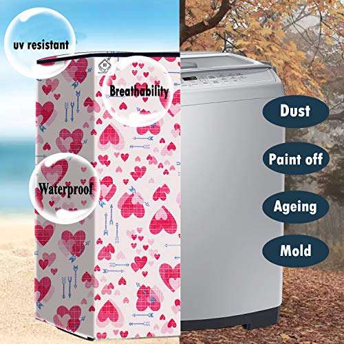 Jm Homefurnishings Vinyl Washing Machine Cover for Lg 6.2 Kg Fully Automatic Top Loading, T7288nddla.abwpeil, Love Heart Print (Brink Pink) 6