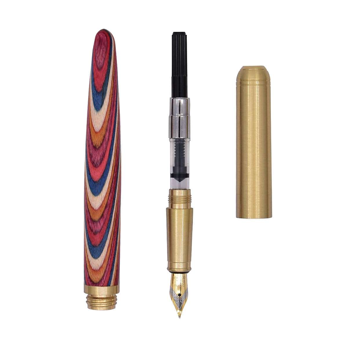 SIPLIV Vintage Wooden Calligraphy Pen Brass Wood Dazzling Colors Calligraphy Pen Medium Nib Fancy Pens Smooth Writing Pen for Office School Supplies 6