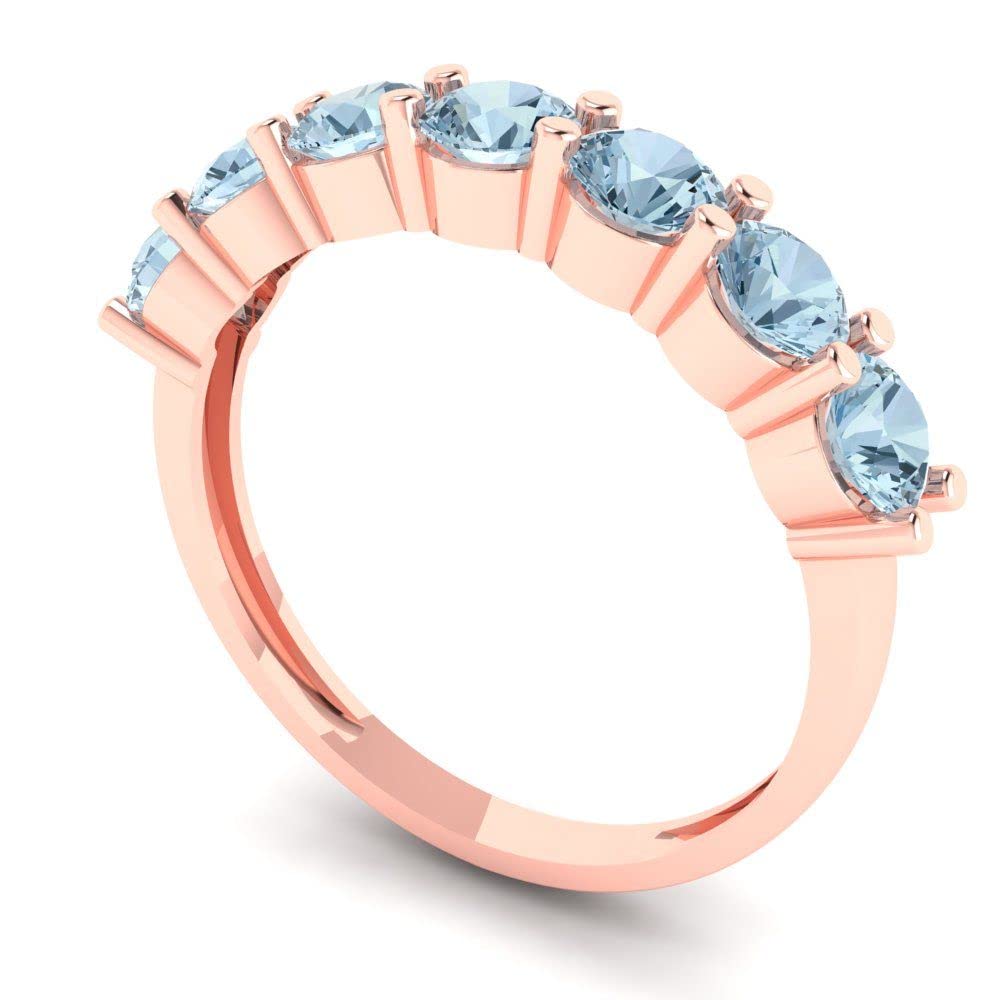 Clara Pucci 1.05Ct Round Cut Synthetic Blue Moissanite 14k Rose Gold Bridal Engagement Wedding Desginer Stackable Band SZ 3.5 3