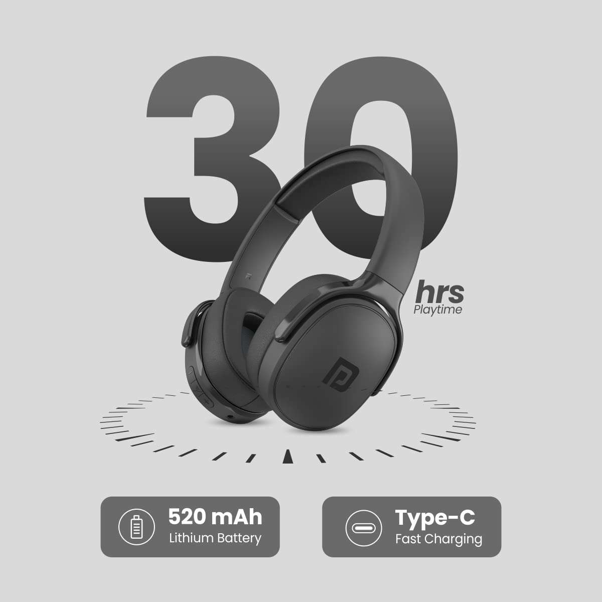 Portronics Muffs A Bluetooth 5.0 Wireless Headphone Over The Ear Headset with Handsfree Calling, Comfortable Design, 3.5mm Aux-in, Long Playtime, Powerful Bass(Black) 4