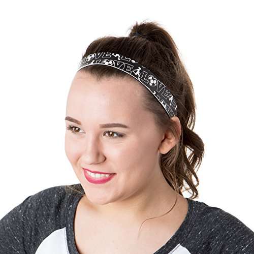 Hipsy Women's Adjustable NO Slip I Love Soccer Headbands (Black 2pk) 5