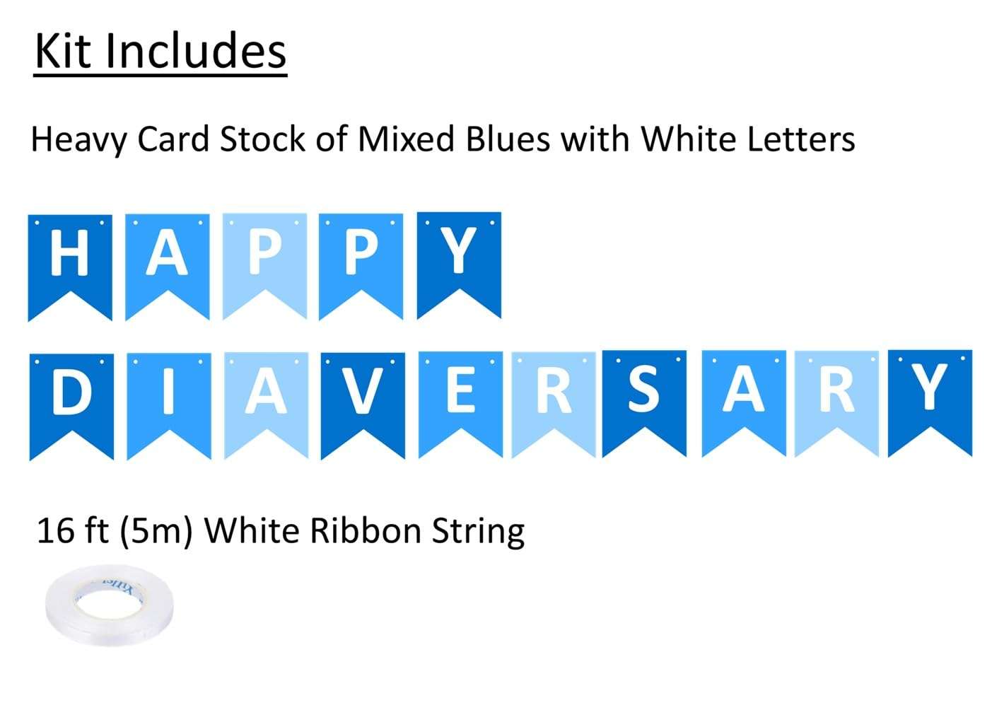 A1C WEAR - Happy Diaversary Pennant Flags Banner Sign for Celebrations and Parties - Heavy Card Stock Letters - 6in x 4.75in Letter Flags - Mixed Blues & White Letters (Mixed Blues) 4