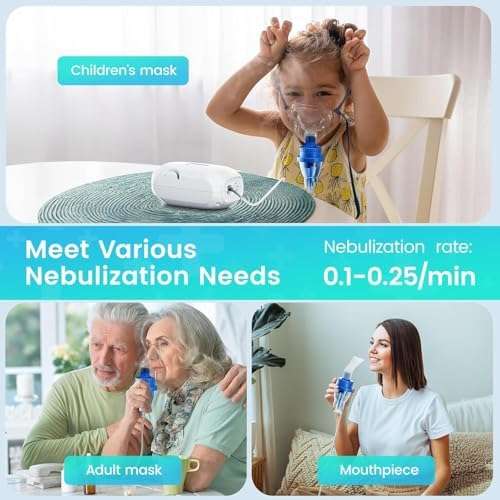 POCHUMIDUU Compressor Nebulizer- Nebulizer Machine for Adults Kids,Nebulize Machine,Portable Nebulizer for Travel and Home Use,with 3 Nebulizer Masks and Adjustable Nebulization Rate 5