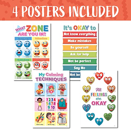 DeeDee's Workshop 4 Feelings Chart For Kids, Zones of Regulation Poster, Emotions Poster, Emotion Chart for Kids, Emotional Regulation, Set of 4 (11 x 17 inches) 2