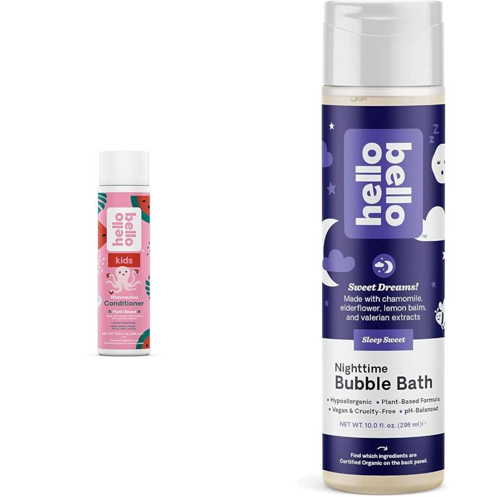 Hello Bello Kid's Conditioner & Nighttime Bubble Bath - Hypoallergenic Formulas with Watermelon & Sleep Sweet Scents, 10 Fl Oz Each 1