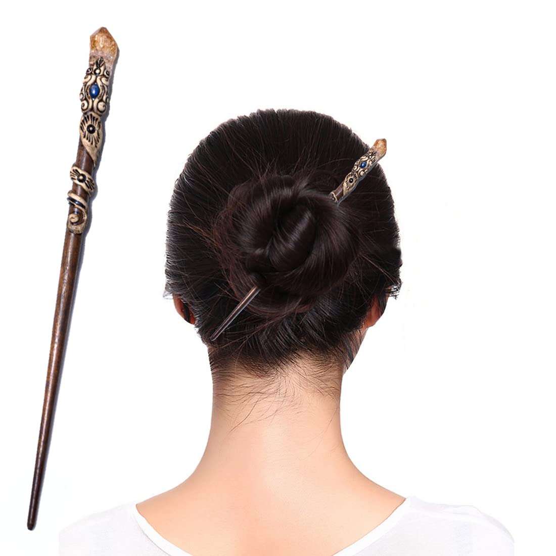 Sara Gems Hair Stick With Natural Crystal , Juda Pin gemstone , Crystal Hair Clip for Women, Handcrafted-Stick natural stone for Healing reiki 23cm (approx) (citrine stone) 3