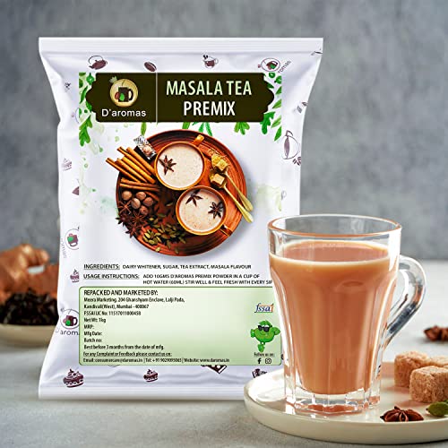 D'aromas Cardamom & Masala Premix Tea Powder 1kgx2, Instant Premix Tea Powder, Ready to Drink 5