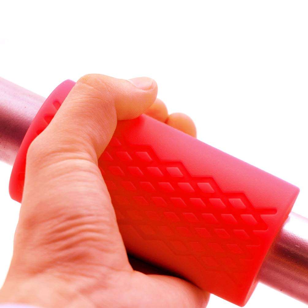 Gym Weight Bar Grips - fit Standard Barbell, Dumbell Handles, Bicep, Pull Up Bar, Rope Grips - Grip Bar Body Arm Forearm Builder Strength for Weight Lifting Fitness Training (Red, Moderate) 5