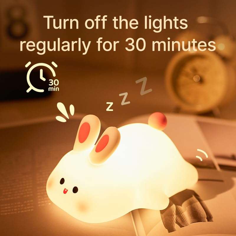LYQTloml Lying Flat Rabbit Night Light, LED Squishy Buuny Rabbit, Cute Light Up Rabbit, Silicone Dimmable Nursery Nightlight, Rechargeable Bedside Touch Lamp for Breastfeeding, Finn The Rabbit 5