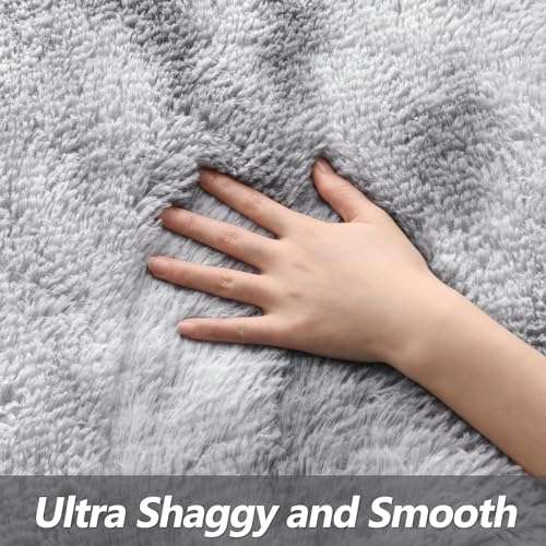 Prabia 5x8 Tie Dyed Grey Rug,Super Soft Fluffy Plush Carpet for Living Room & Bedroom,Modern Shaggy Rugs for Girls Kids Room, Nursery & Dorm,Anti-Slip Fuzzy Home Decor 4
