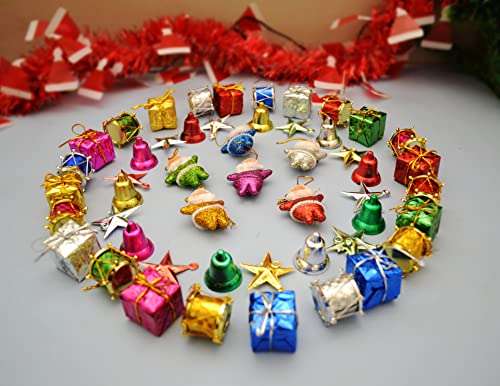 Collectible India 100 Pcs Christmas Mini Ornaments Decoration Set - Christmas Tree Decoration Items (Bells, Santa Claus, Gifts & Drums) (2) 4