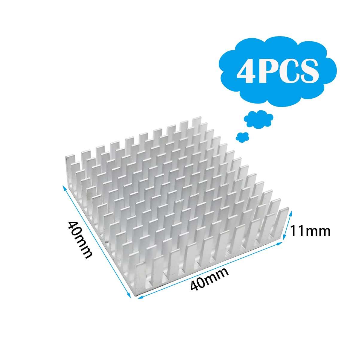 CTRICALVER 4 x Heat Sink 40 mm x 40 mm x 11 mm, Aluminium Heat Sinks with 3M Adhesive Tape (Silver) 3