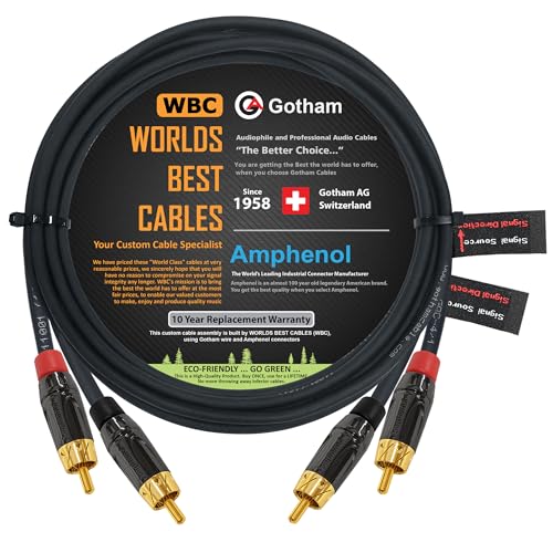 8 Foot RCA Cable Pair - Gotham GAC-4/1 (Black) Star-Quad Audio Interconnect Cable with Amphenol ACPL Black Chrome Body, Gold Plated RCA Connectors - Directional 1