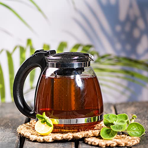 CROCKERI Carafe Flame Proof Glass Kettle Teapot with Strainer/Stainless Steel Infuser | Microwave & Gas Safe (1500 ML) 3