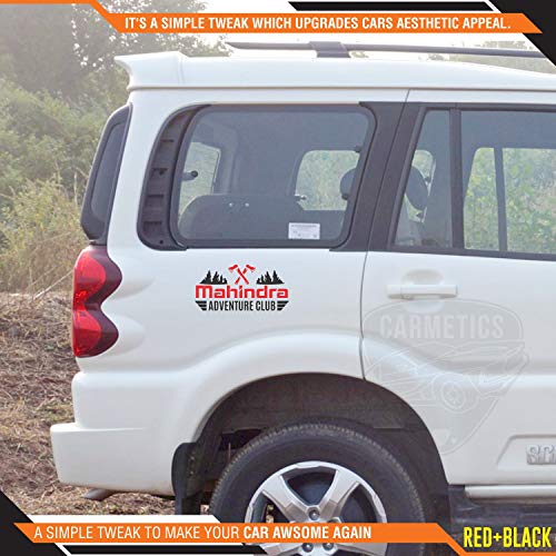CarMetics Mahindra Adventure Club Sticker for Mahindra Scorpio Black Red 2Pcs – car Adventure Stickers Decal Mahindra Exterior Sticker Graphics Accessories 2