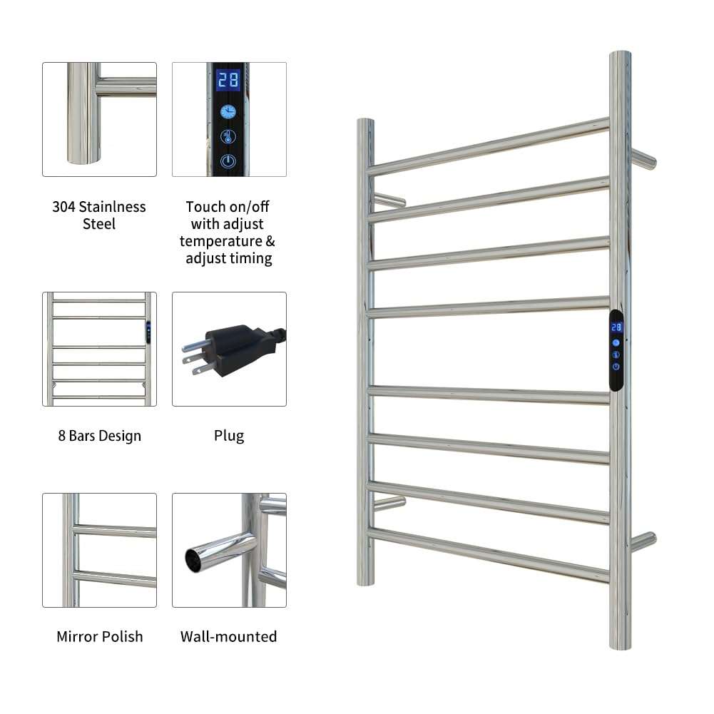 KWW Heated Towel Rack, Remote Control with APP Tuya, Towel Warmer with Timer, Wall Mounted Hot Towel Warmer for Bathroom (Polished, 7Bars) 6