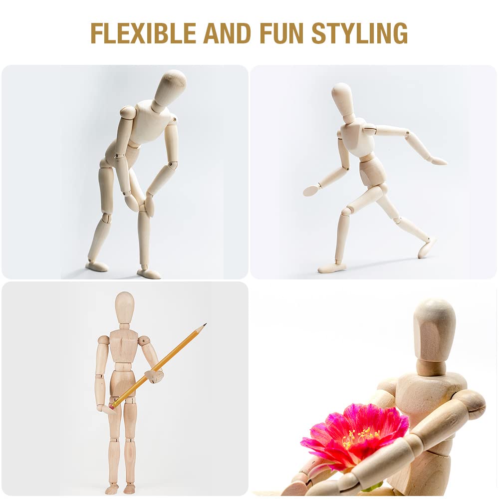 2Pcs 12' Wood Poseable Mannequin,Artists Wooden Manikin Jointed Mannequin,Mini Art Figure Drawing Model with Base and Flexible Body,Perfect for Home Decoration or Drawing The Human Figure 4