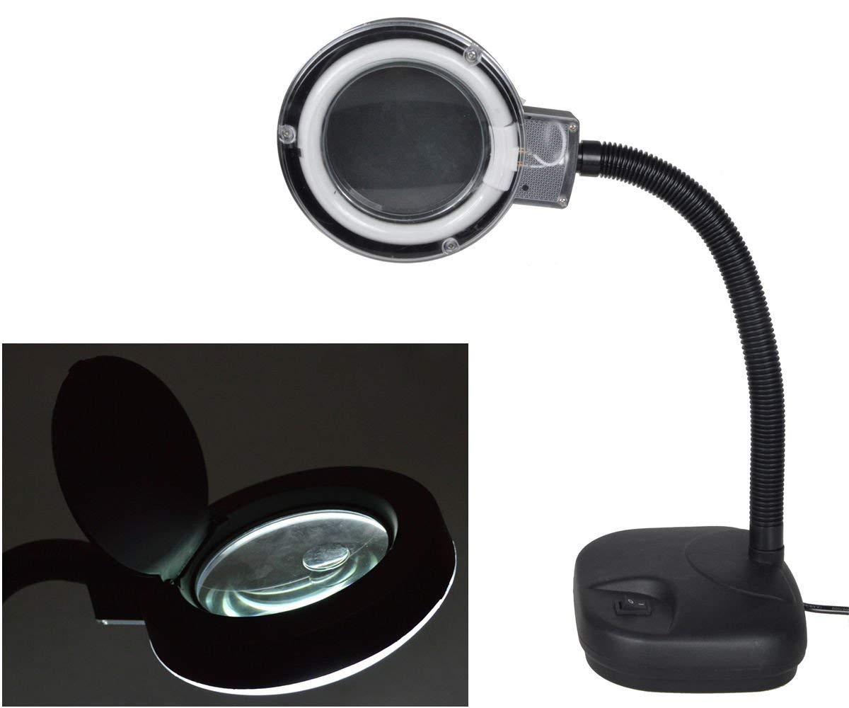 Schofic 5X 10X Light-Weight Portable Tabletop Gooseneck Led Magnifying Lamp Magnifier Desk (1) 5