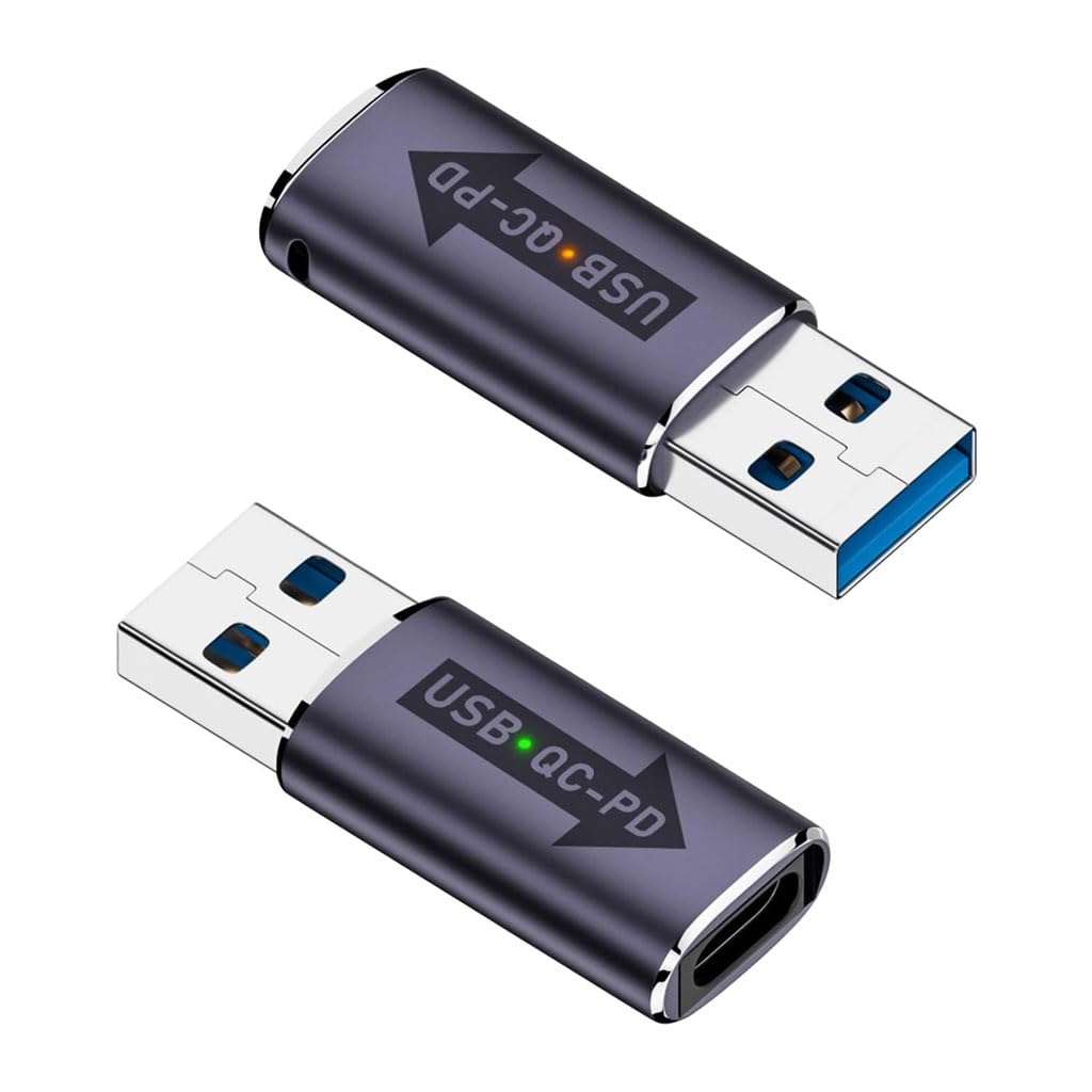 TECPHILE USB A 3.1 to Type C Adapter, USB-A Male QC to Type-C PD,10Gbps High Speed Data Transfer, Dual Indicator Light, PD Fast Charging, Compatible with Laptop, Tablets, Power Banks, Car Chargers 1