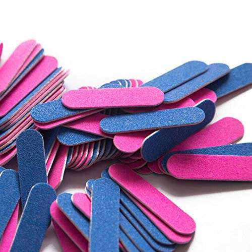 100 Pcs Mini Nail Files Bulk, Mwoot Disposable Double Sided Emery Board 180/240 Grit, Fingernail Nail File Buffer Set Manicure Tool for Natural Acrylic Fake Nails Home and Salon Use 1